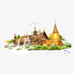 泰国城堡绿草佛像金色素材