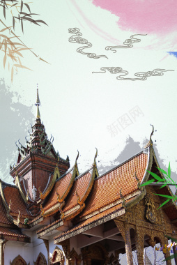 中国风泰国旅游海报背景素材背景