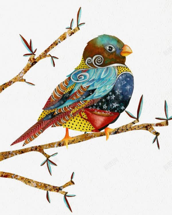 树枝上的小鸟png免抠素材_新图网 https://ixintu.com 卡通 小鸟 彩色 树枝 水彩