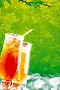简约清新绿色饮料饮品清凉果汁冰水海报背景背景