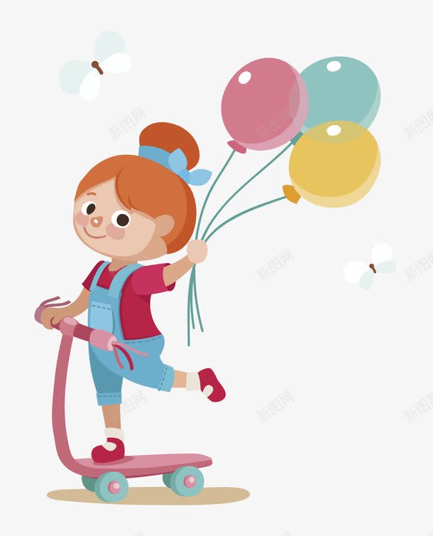 儿童气球png免抠素材_新图网 https://ixintu.com 儿童 气球 滑板车 玩滑板车 矢量儿童