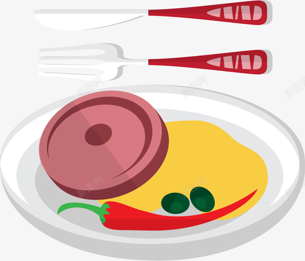 卡通食物矢量图ai免抠素材_新图网 https://ixintu.com 刀叉 卡通 盘子 矢量食物 矢量图