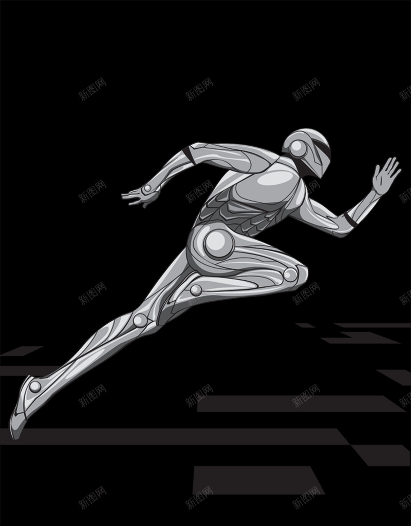 奔跑的机械人psd设计背景_新图网 https://ixintu.com 人体模型 奔跑的人形 创意设计开心