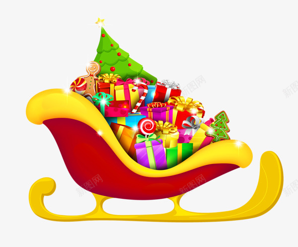 圣诞老人雪橇礼物png免抠素材_新图网 https://ixintu.com 圣诞 圣诞老人 圣诞老人拉车 圣诞老人雪橇
