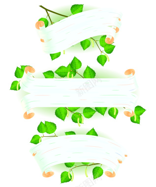 3款白桦树风格绿叶子标题背景矢量图背景