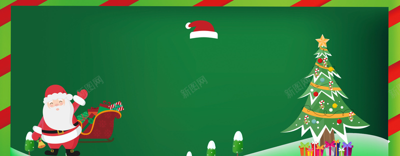 卡通圣诞树简约几何绿色banner背景