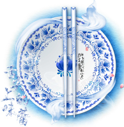 青花瓷碗筷餐饮文化青花瓷封面背景图高清图片