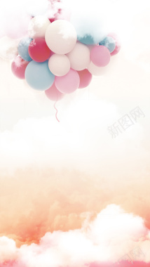 梦幻天空云朵漂浮气球背景