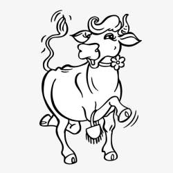 跳跃的牛手绘动物牛卡通跳跃高清图片