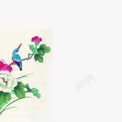 彩色手绘水彩花朵虫鸟素材