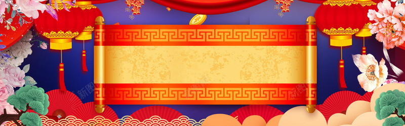 红色清新中国风灯笼banner背景背景
