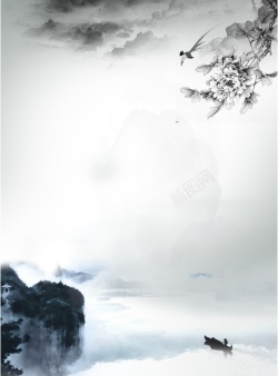 花卉云彩中国水墨画背景素材高清图片