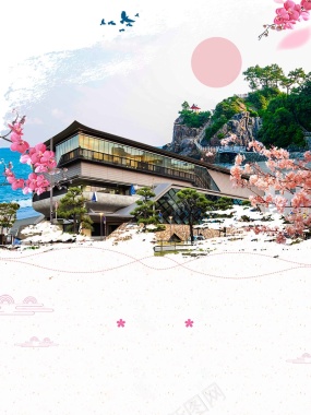 日本樱花之城旅游海报背景模板背景