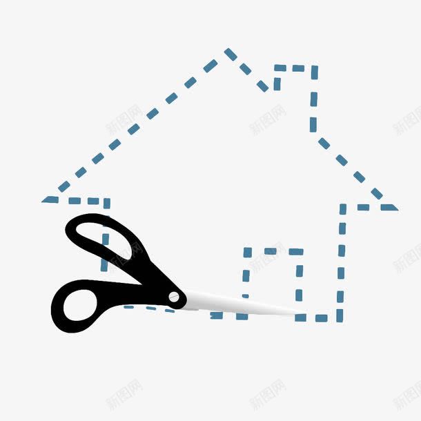 手绘虚线房子png免抠素材_新图网 https://ixintu.com 剪刀 手绘虚线 简约房子 线条 蓝色虚线 虚线 虚线笔刷