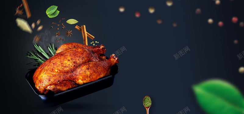 感恩节烤鸡简约黑色背景背景