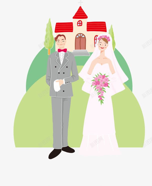 手绘新婚夫妇png免抠素材_新图网 https://ixintu.com 手绘夫妻 手绘新人 新郎新