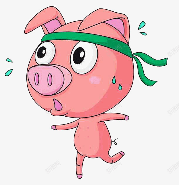 跑步的粉色小猪png免抠素材_新图网 https://ixintu.com 卡通 奔跑 小猪 粉色 绿头戴