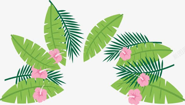 棕榈树叶装饰框png免抠素材_新图网 https://ixintu.com 棕榈叶 矢量素材 粉色花朵 针叶