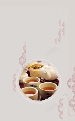 线条茶具简约养生茶海报背景模板高清图片