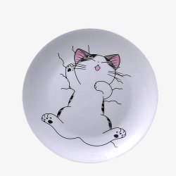 圆猫脸猫咪白色盘子高清图片