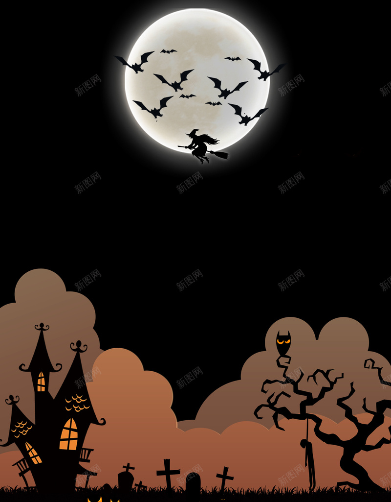 万圣节狂欢夜促销海报jpg设计背景_新图网 https://ixintu.com 万圣节 狂欢夜 促销 海报 蝙蝠 巫婆 月亮 恐怖
