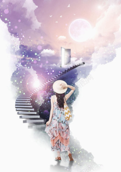 女孩云海梦幻女孩印刷背景高清图片