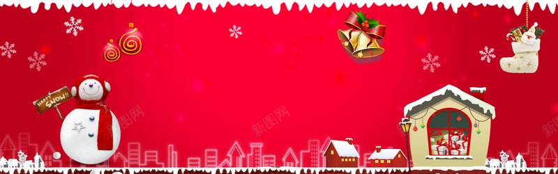 圣诞节快乐bannerpsd设计背景_新图网 https://ixintu.com 圣诞节快乐 雪娃娃 圣诞节装饰 铃铛 雪屋 红色 喜庆 大促 优惠