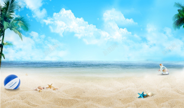夏日海滩旅游风景平面广告背景