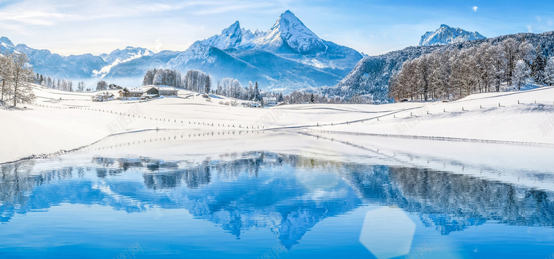 冬季山水美景淘宝海报背景bannerjpg设计背景_新图网 https://ixintu.com 山 水 雪峰 小屋 海报banner 摄影 风景