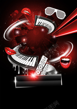 红色激情音乐节酒吧海报背景素材背景
