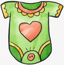 婴儿连体裤水彩笔手绘绿色婴儿连体裤高清图片