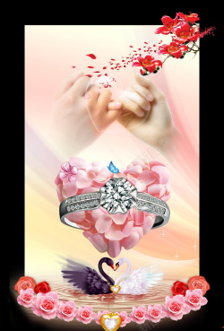 戒指与玫瑰瓣情人节婚礼钻戒戒指牵手花瓣花瓣玫瑰高清图片
