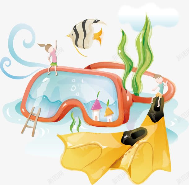 眼罩png免抠素材_新图网 https://ixintu.com 卡通 手绘 海藻 潜水眼罩