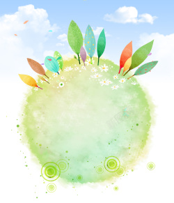 水彩圆球手绘清新绿色树木背景高清图片