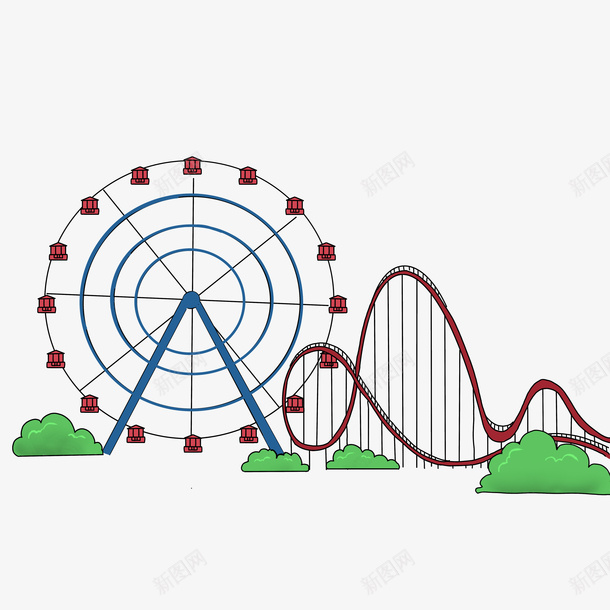 卡通手绘游乐场过山车摩天轮png免抠素材_新图网 https://ixintu.com 卡通 摩天轮 游乐场 过山车