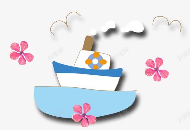 航行中的卡通轮船png免抠素材_新图网 https://ixintu.com 卡通手绘 小花 教育宣传 轮船