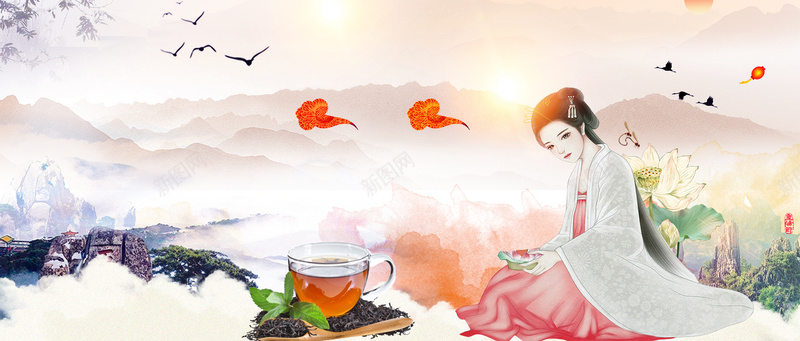 夏季清茶文艺中国风古典灰色背景背景