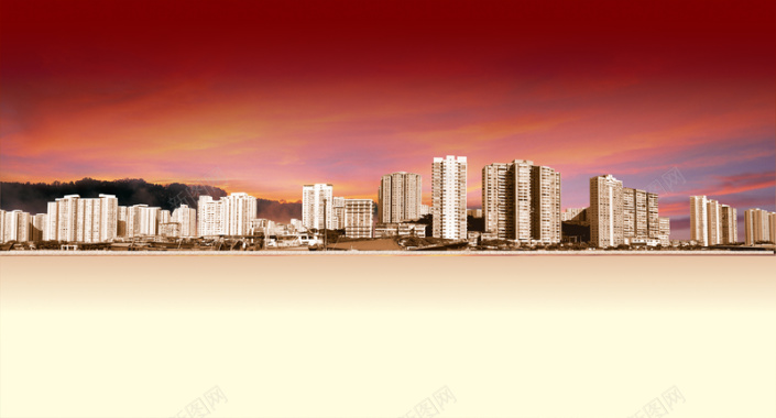红色晚霞城市背景海报背景模板背景