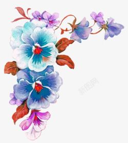 紫色水彩花朵边框装饰图案素材