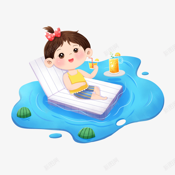 女孩在泳池里喝冷饮元素图png免抠素材_新图网 https://ixintu.com 喝冷饮 夏季 女孩 游泳池