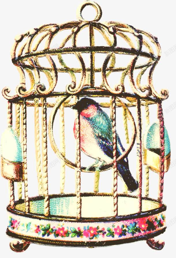 手绘鸟笼和小鸟png免抠素材_新图网 https://ixintu.com 图案设计 手绘 鸟 鸟笼
