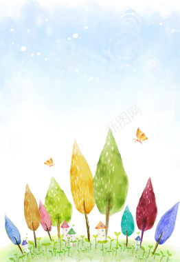 手绘彩色树木背景背景