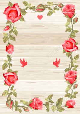 红玫瑰边框婚礼邀请卡矢量背景背景
