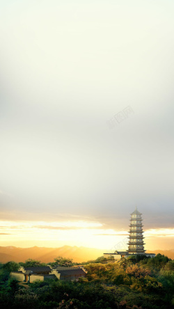 摄影风景蓝天湖观景塔中国建筑塔H5背景高清图片