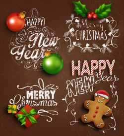 圣诞节粉笔素材圣诞节新年节日黑板粉笔字母背景图矢量图高清图片