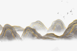 山水彩中式烫金线山高清图片