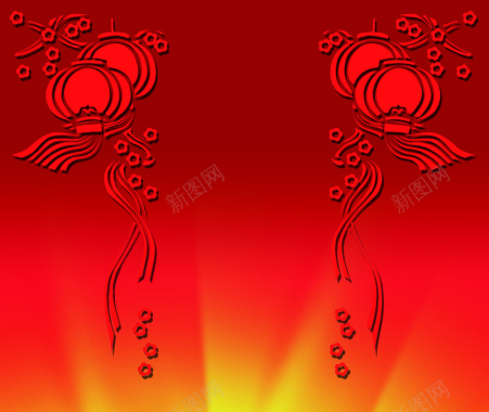 红色灯笼剪纸春节主题背景图背景