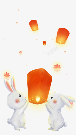 月兔月饼中秋月兔兔孔明灯高清图片