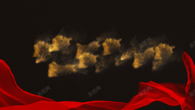 金色质感中国年宣传海报psd设计背景_新图网 https://ixintu.com 金色 质感 中国年 宣传 海报 粉化 红绸带 沙子 中国风
