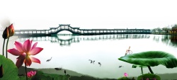 古典桥清明节池塘荷花广告背景高清图片